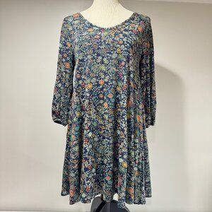 PERUVIAN CONNECTION Pima Cotton & Modal Blue Floral Midi Dress